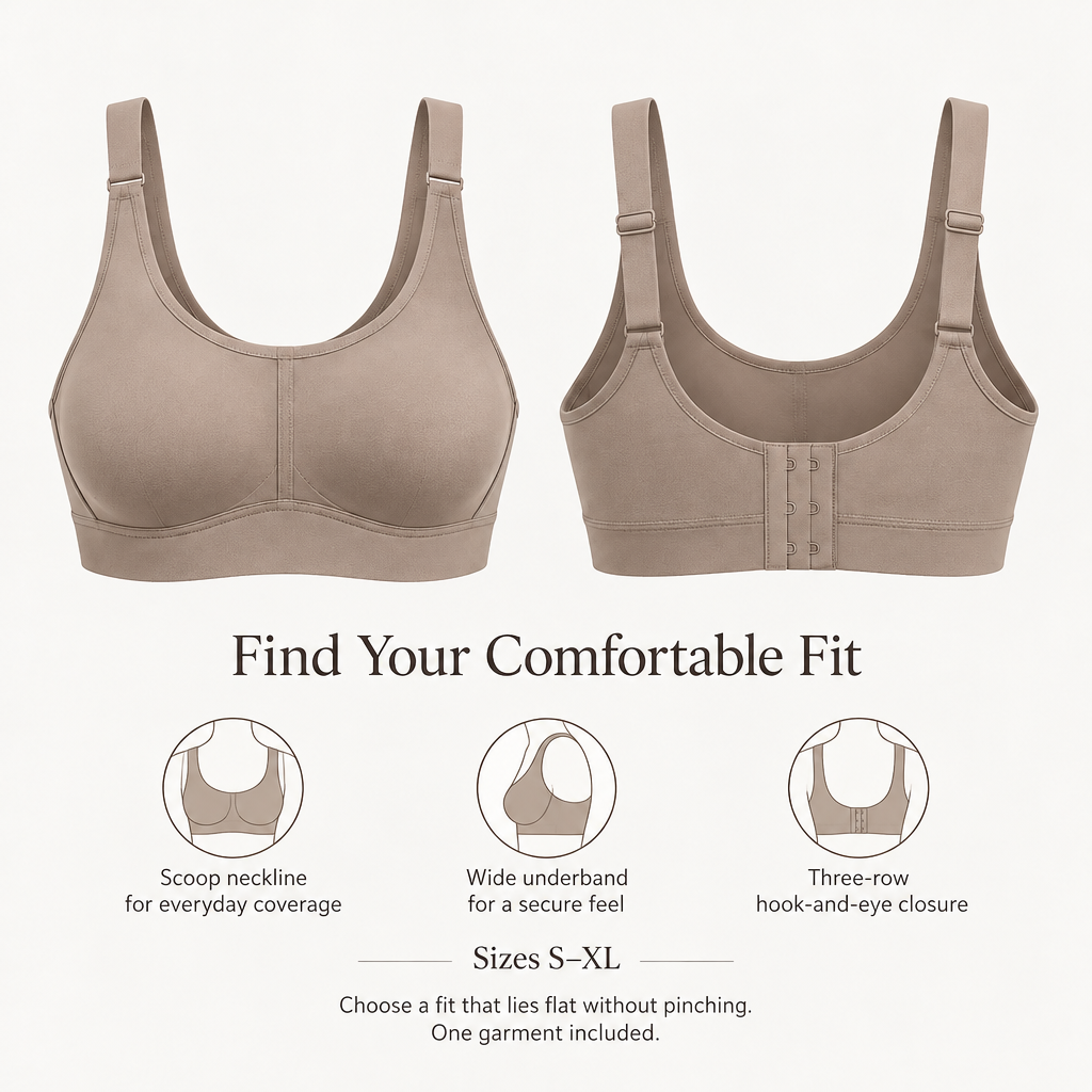 Everyday Wireless Scoop Bra in warm taupe — coverage and fit overview