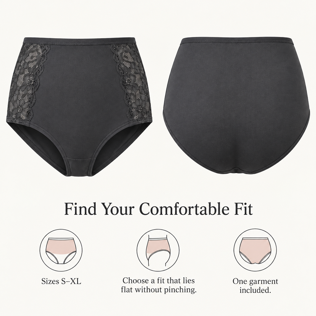 Lace-Panel High-Rise Briefs in deep charcoal — coverage and fit overview