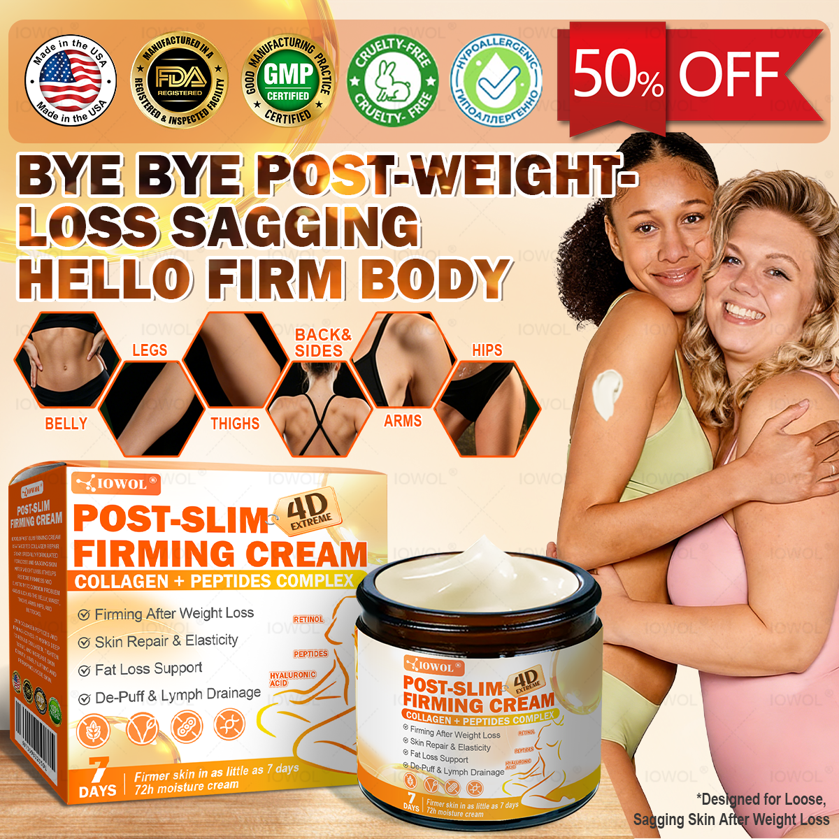 𝐎𝐟𝐟𝐢𝐜𝐢𝐚𝐥 𝐒𝐭𝐨𝐫𝐞 | 𝐈𝐎𝐖𝐎𝐋® 𝐏𝐨𝐬𝐭-𝐒𝐥𝐢𝐦 𝐅𝐢𝐫𝐦𝐢𝐧𝐠 𝐂𝐫𝐞𝐚𝐦 𝐮𝐬𝐞𝐬 𝐜𝐨𝐥𝐥𝐚𝐠𝐞𝐧 𝐩𝐞𝐩𝐭𝐢𝐝𝐞𝐬 𝐚𝐧𝐝 𝐬𝐤𝐢𝐧-𝐟𝐢𝐫𝐦𝐢𝐧𝐠 𝐚𝐜𝐭𝐢𝐯𝐞𝐬 𝐭𝐨 𝐭𝐚𝐫𝐠𝐞𝐭 𝐥𝐨𝐨𝐬𝐞, 𝐬𝐚𝐠𝐠𝐢𝐧𝐠 𝐬𝐤𝐢𝐧 𝐚𝐟𝐭𝐞𝐫 𝐰𝐞𝐢𝐠𝐡𝐭 𝐥𝐨𝐬𝐬.