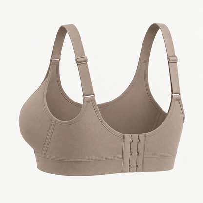 Everyday Wireless Scoop Bra in warm taupe — rear construction view