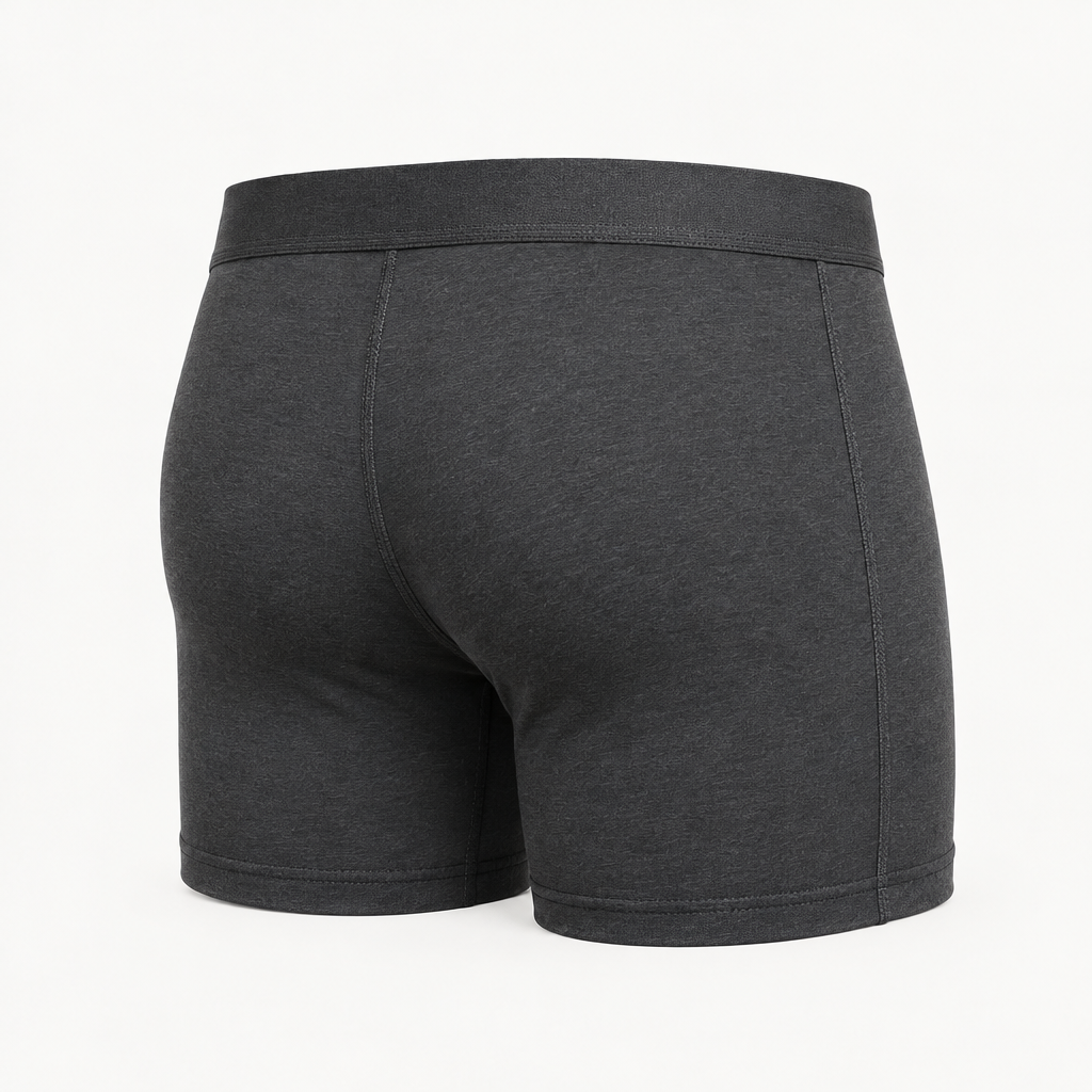 Everyday Stretch Boxer Briefs in deep charcoal — rear construction view