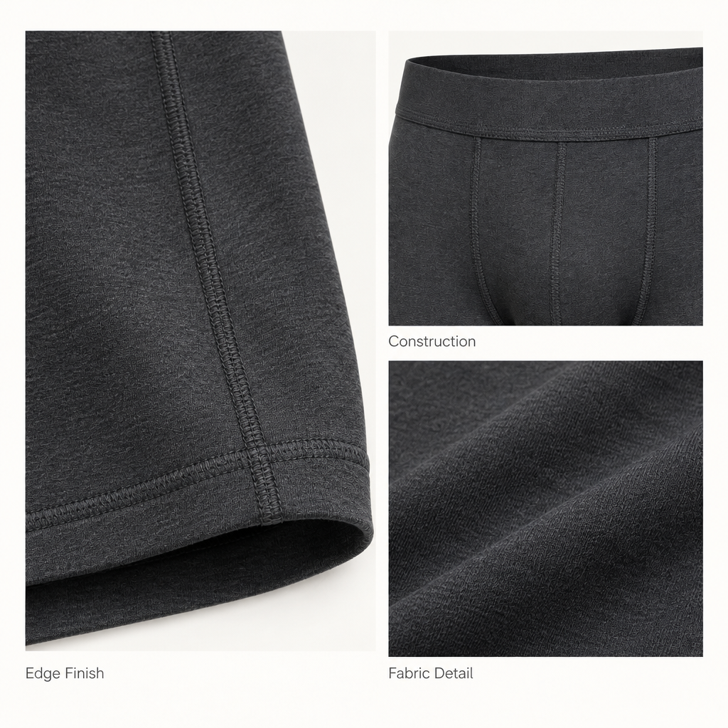 Everyday Stretch Boxer Briefs in deep charcoal — fabric and finishing details