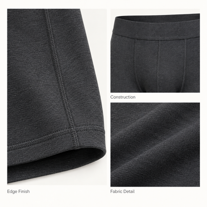 Everyday Stretch Boxer Briefs in deep charcoal — fabric and finishing details
