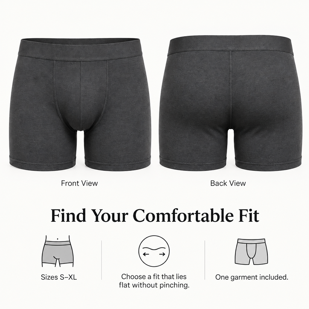 Everyday Stretch Boxer Briefs in deep charcoal — coverage and fit overview
