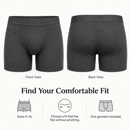 Everyday Stretch Boxer Briefs in deep charcoal — coverage and fit overview