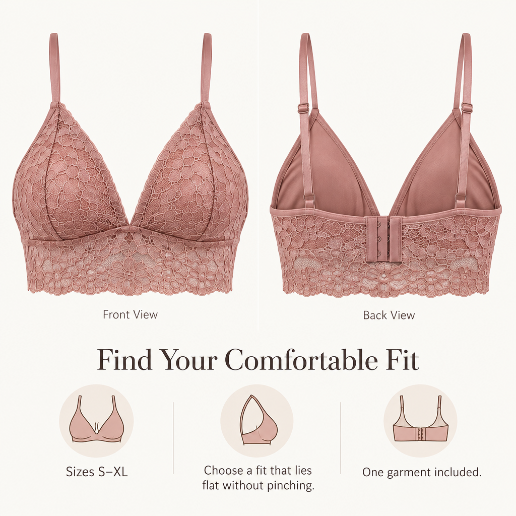 Floral Lace Triangle Bralette in muted dusty rose — coverage and fit overview
