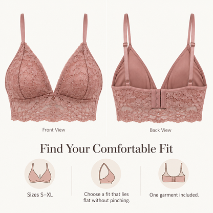 Floral Lace Triangle Bralette in muted dusty rose — coverage and fit overview