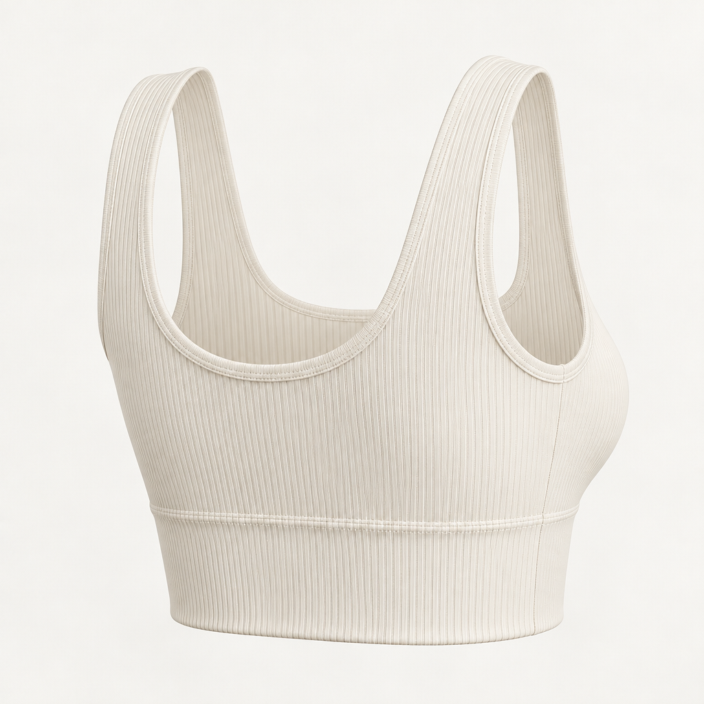 Ribbed Longline Lounge Bralette in soft ivory — rear construction view