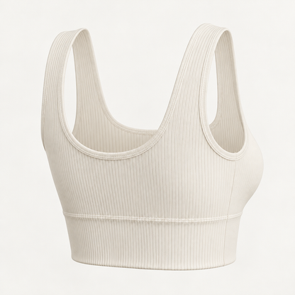 Ribbed Longline Lounge Bralette in soft ivory — rear construction view