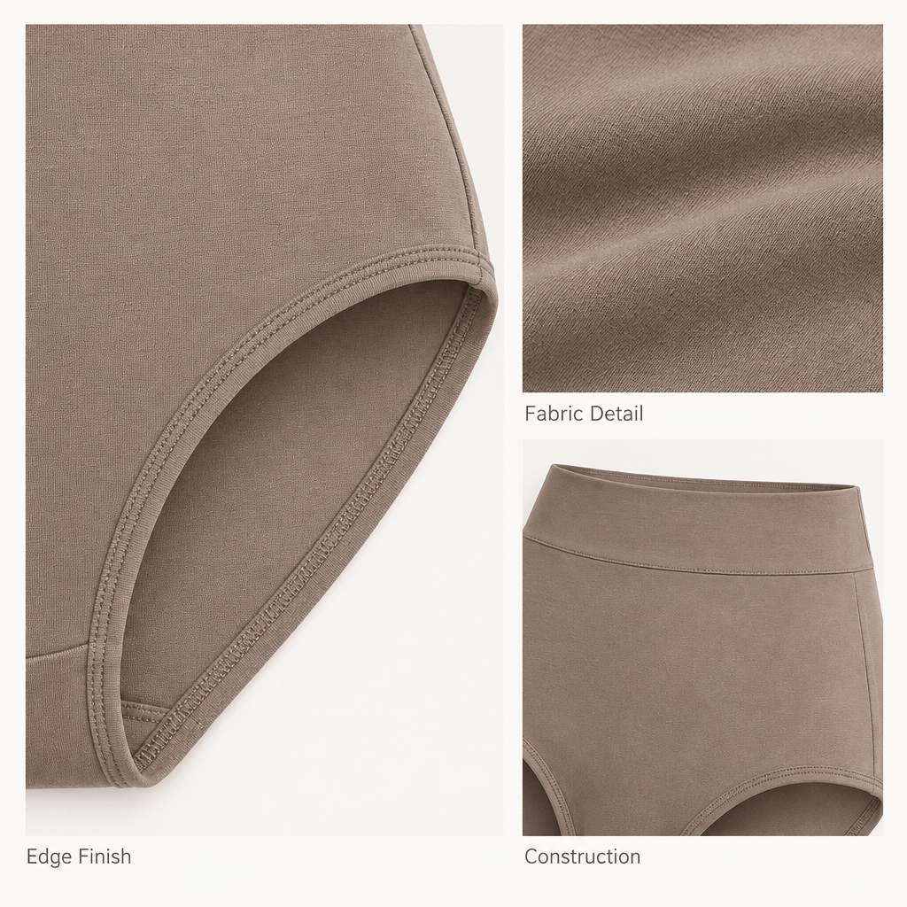 High-Rise Everyday Briefs in warm taupe — fabric and finishing details