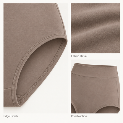 High-Rise Everyday Briefs in warm taupe — fabric and finishing details