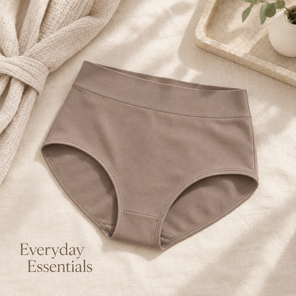 High-Rise Everyday Briefs in warm taupe — everyday styling view