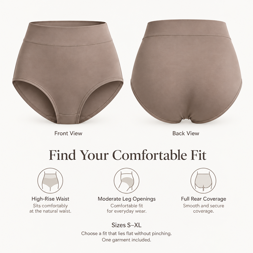 High-Rise Everyday Briefs in warm taupe — coverage and fit overview