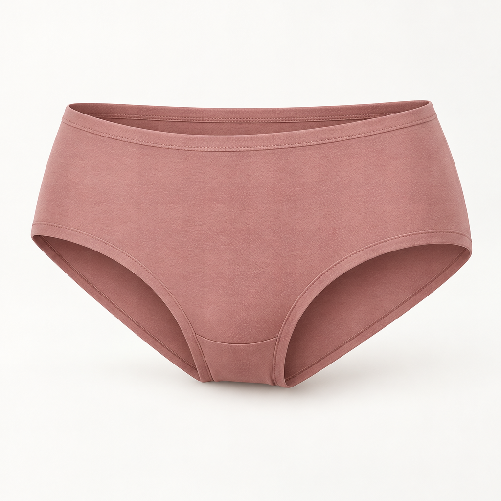 Mid-Rise Hipster Briefs in muted dusty rose — front three-quarter view