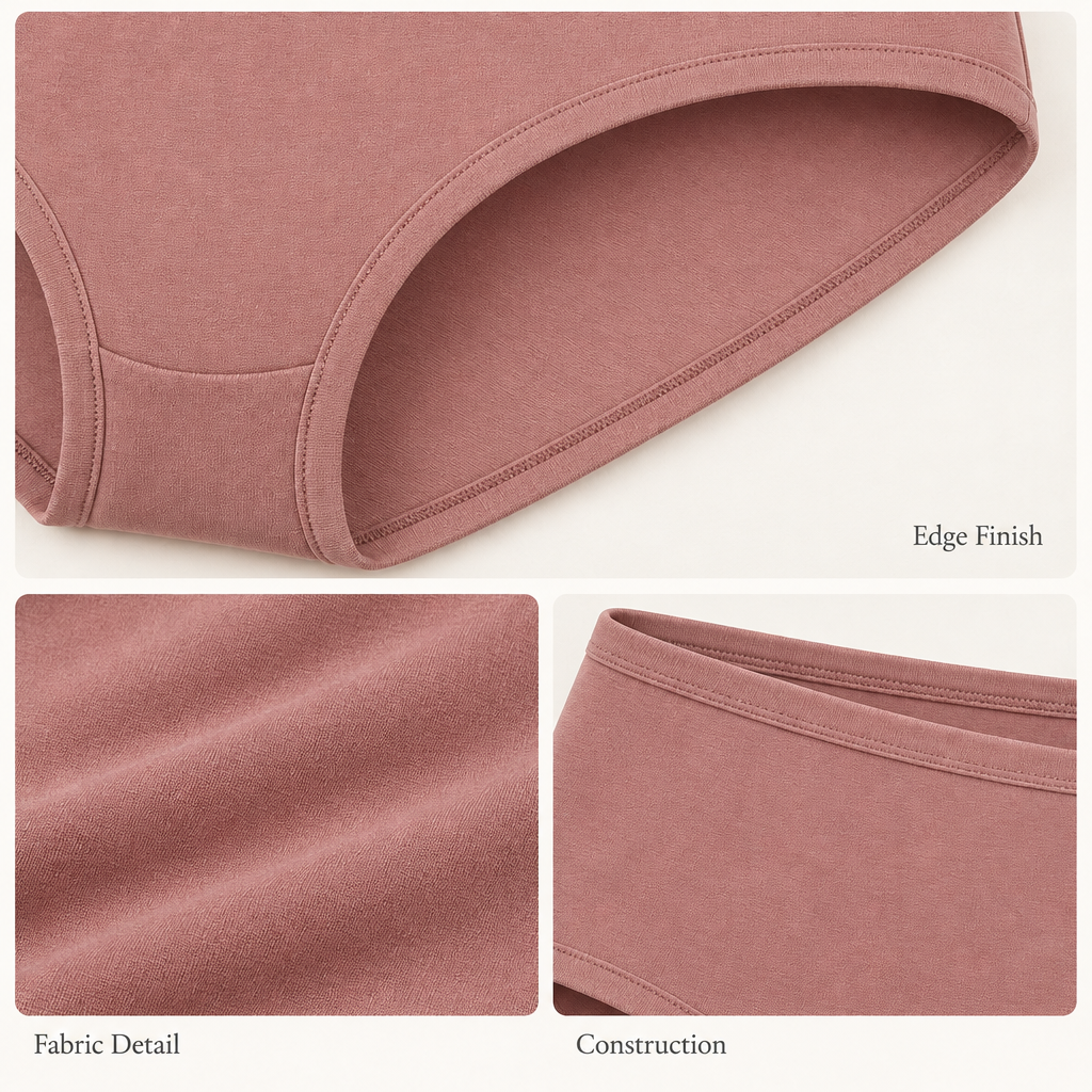 Mid-Rise Hipster Briefs in muted dusty rose — fabric and finishing details