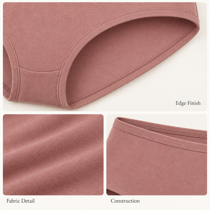 Mid-Rise Hipster Briefs in muted dusty rose — fabric and finishing details