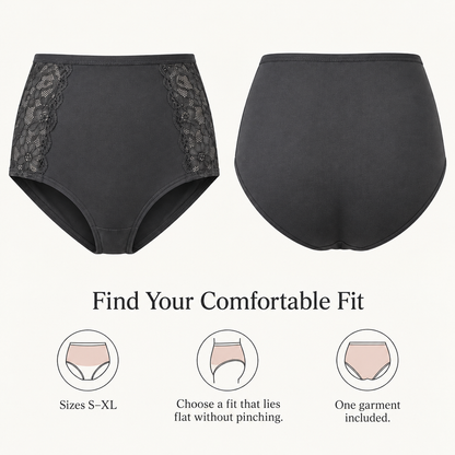 Lace-Panel High-Rise Briefs in deep charcoal — coverage and fit overview