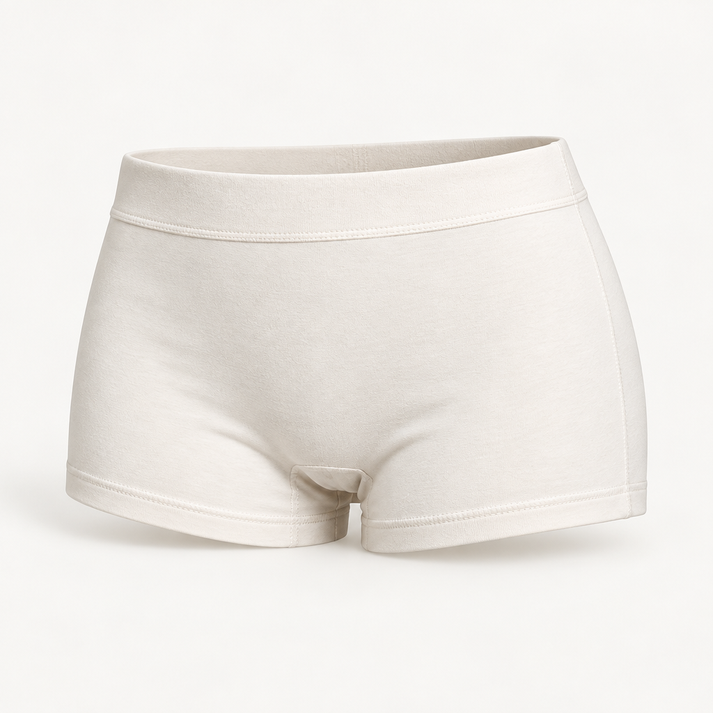 Soft-Stretch Boyshort Briefs in soft ivory — front three-quarter view