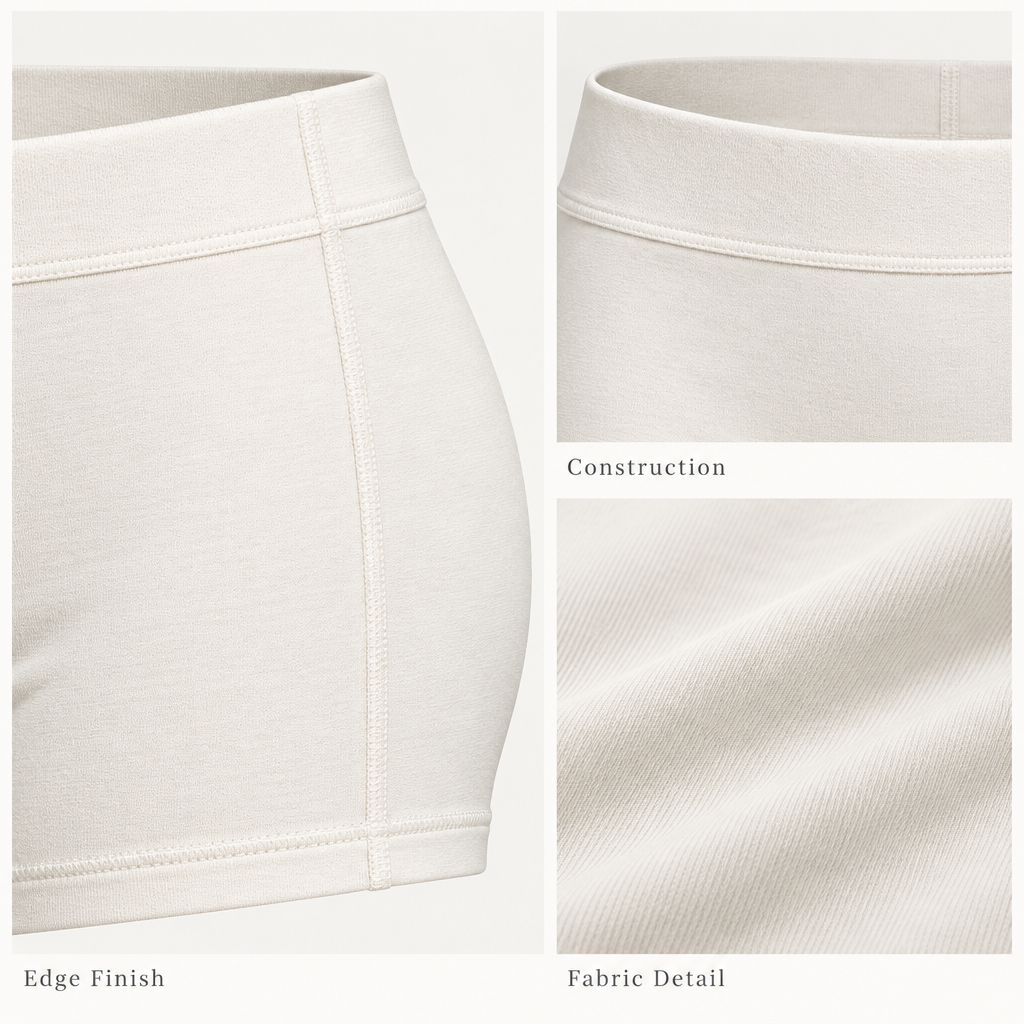 Soft-Stretch Boyshort Briefs in soft ivory — fabric and finishing details