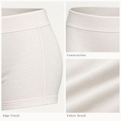 Soft-Stretch Boyshort Briefs in soft ivory — fabric and finishing details