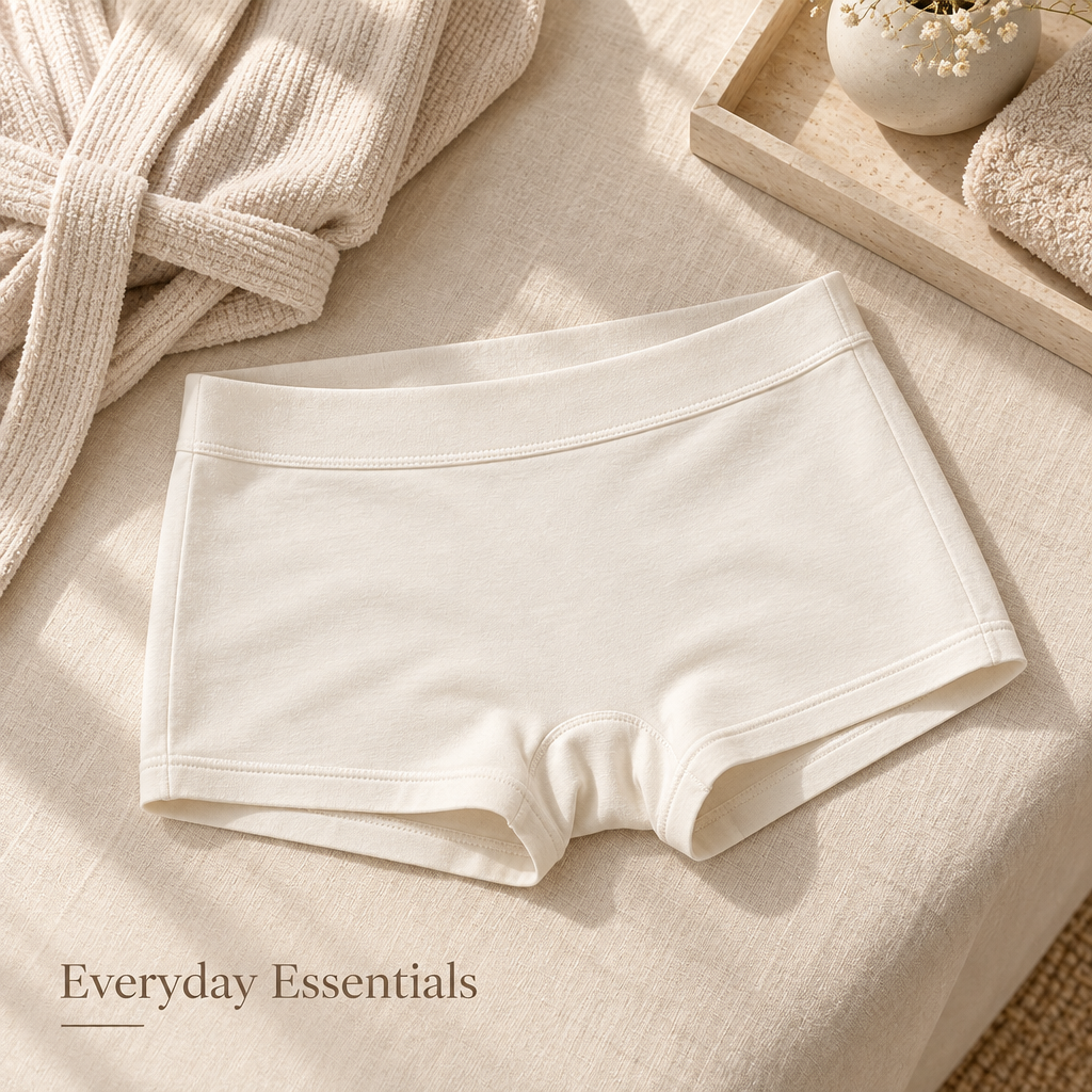 Soft-Stretch Boyshort Briefs in soft ivory — everyday styling view