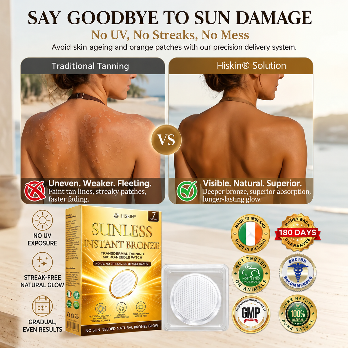 ☘️ 𝑶𝒇𝒇𝒊𝒄𝒊𝒂𝒍 𝑺𝒕𝒐𝒓𝒆 | ☀️ 𝐇𝐢𝐬𝐤𝐢𝐧® 𝐒𝐮𝐧𝐥𝐞𝐬𝐬 𝐈𝐧𝐬𝐭𝐚𝐧𝐭 𝐁𝐫𝐨𝐧𝐳𝐞 𝐓𝐚𝐧𝐧𝐢𝐧𝐠 𝐌𝐢𝐜𝐫𝐨𝐧𝐞𝐞𝐝𝐥𝐞 𝐏𝐚𝐭𝐜𝐡 🇮🇪 | 𝐀 𝐆𝐨𝐥𝐝𝐞𝐧 𝐆𝐥𝐨𝐰—𝐖𝐡𝐚𝐭𝐞𝐯𝐞𝐫 𝐭𝐡𝐞 𝐈𝐫𝐢𝐬𝐡 𝐖𝐞𝐚𝐭𝐡𝐞𝐫 | 𝐉𝐮𝐬𝐭 𝐎𝐧𝐞 𝐏𝐚𝐭𝐜𝐡 𝐚 𝐃𝐚𝐲 • 𝐕𝐢𝐬𝐢𝐛𝐥𝐞 𝐁𝐫𝐨𝐧𝐳𝐞 𝐆𝐥𝐨𝐰 𝐢𝐧 𝟕 𝐃𝐚𝐲𝐬 ✅ 𝐍𝐨 𝐔𝐕 • 𝐍𝐨 𝐎𝐫𝐚𝐧𝐠𝐞 • 𝐍𝐨 𝐒𝐭𝐫𝐞𝐚𝐤𝐬 • 𝐍𝐨 𝐃𝐇𝐀 • 𝐍𝐨 𝐌𝐞𝐬𝐬